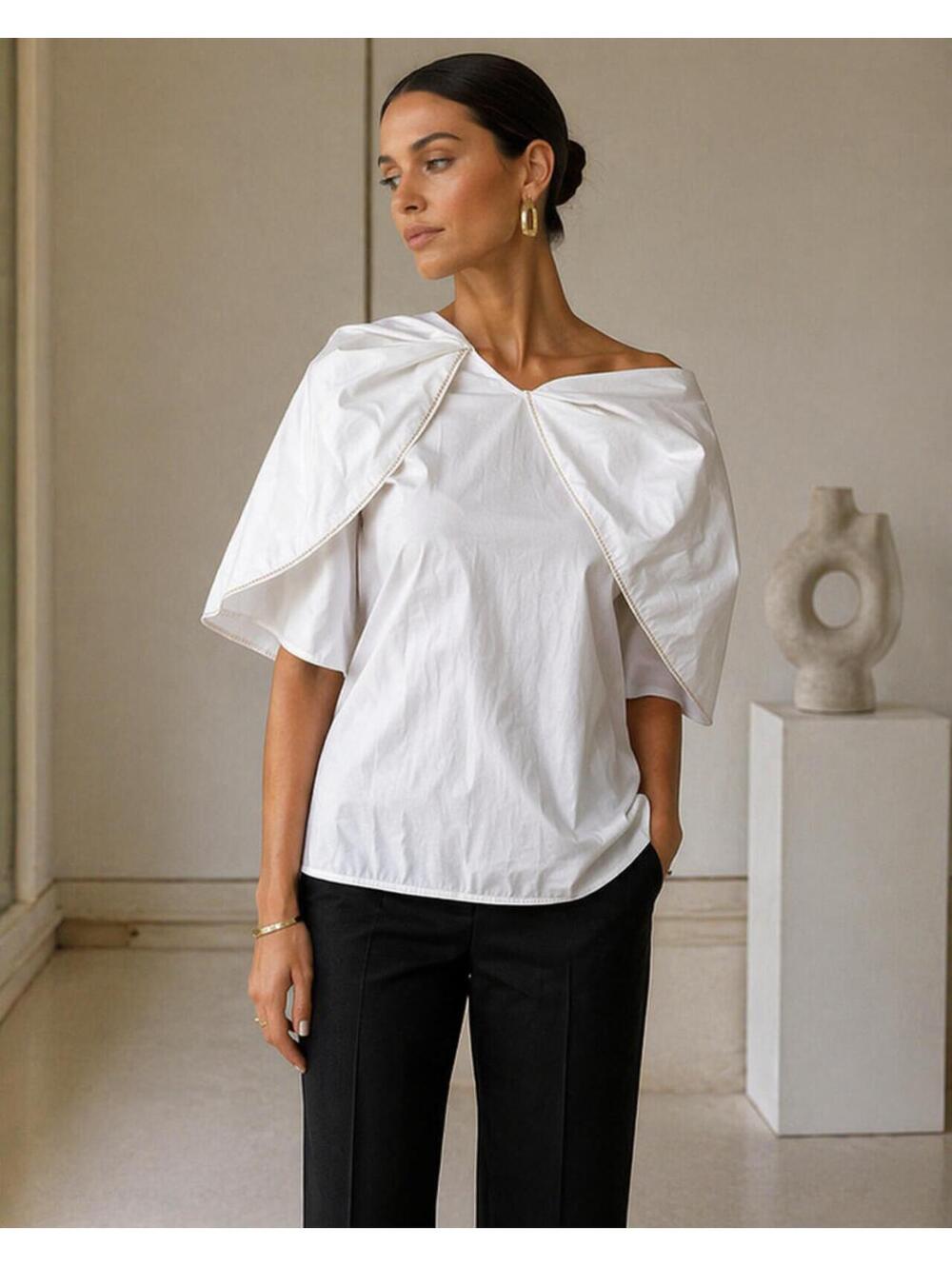 Peter Pilotto White Asymmetric Top Cape Sleeve Size 8 NWT
